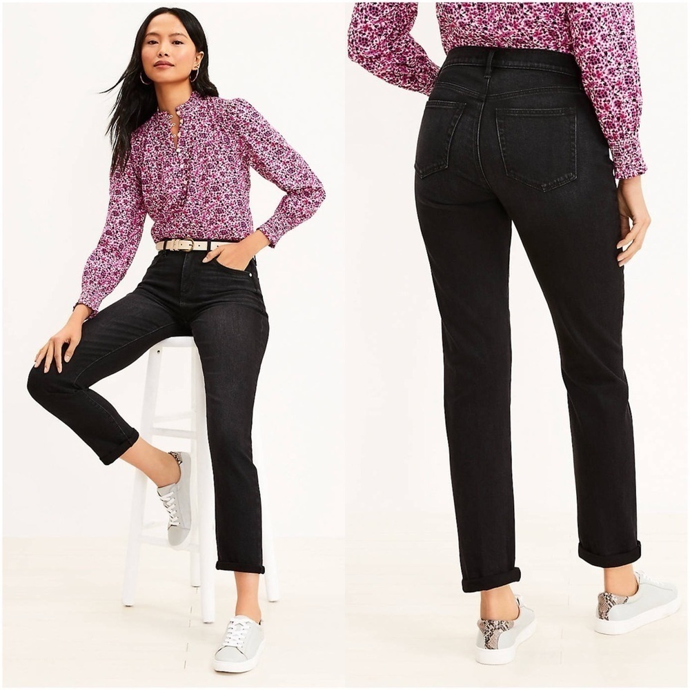 LOFT Girlfriend Jeans In Washed Black